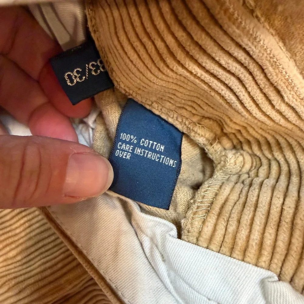 Polo Ralph Lauren Andrew Pant Mens 30x28 Tan Corduroy Pleated Straight Leg Pant